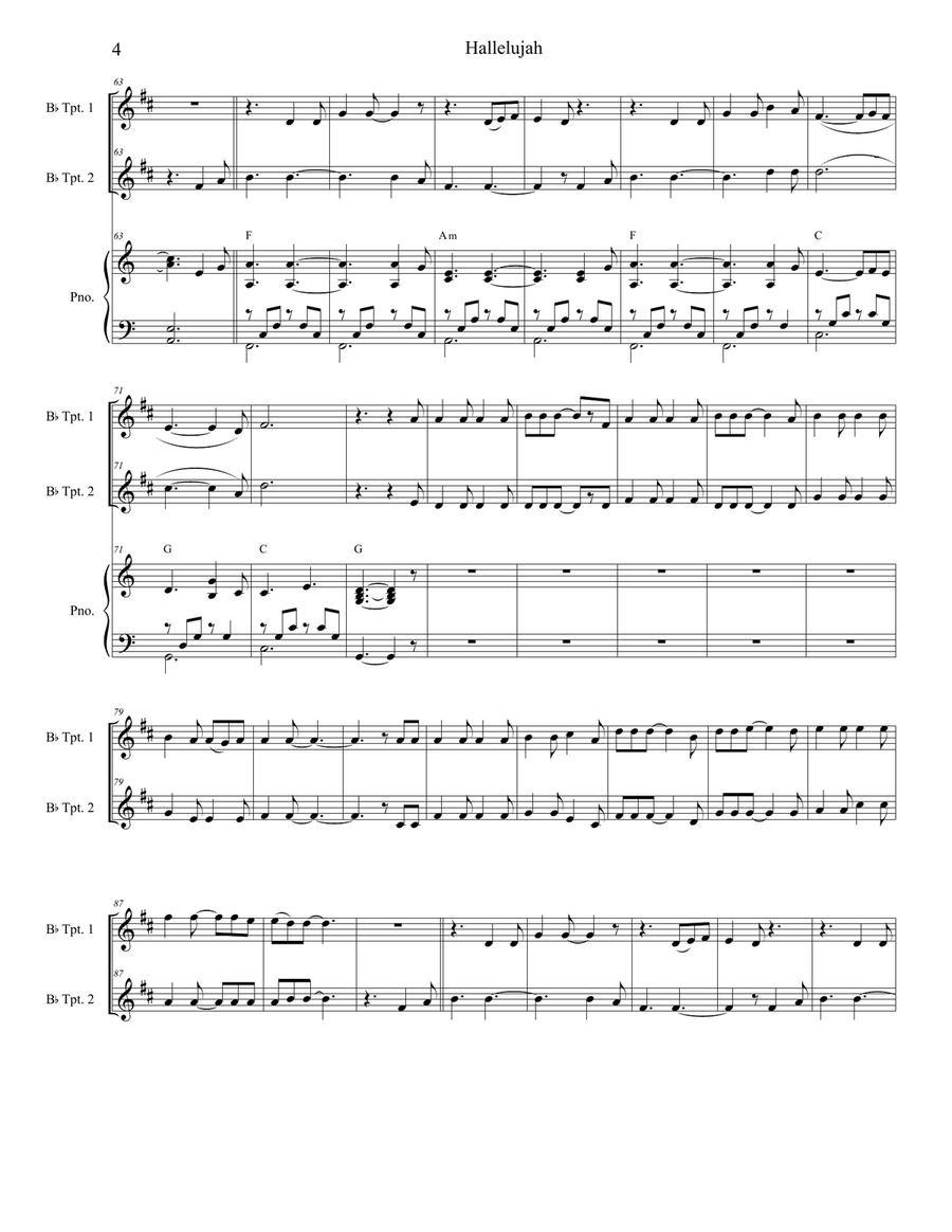 Hallelujah Trumpet Duet scores gallery preview page 4