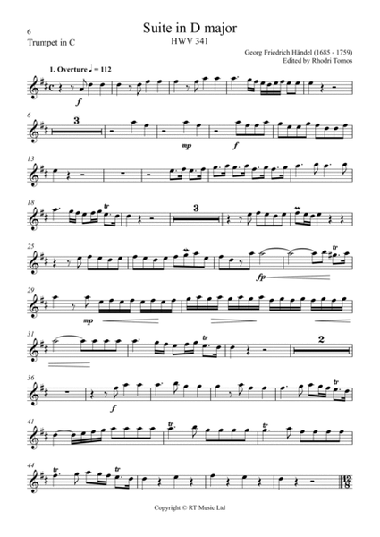 Handel HWV341 - Suite in D major - solo parts