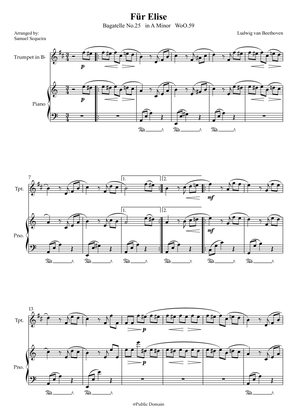 Für Elise (For Elise) - for Trumpet in Bb and Piano accompaniment - with Piano Play along