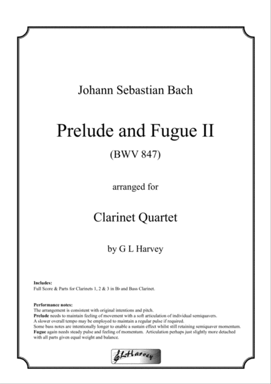 Prelude and Fugue II (BWV 847) for Clarinet Quartet Clarinet Quartet scores gallery preview page 1