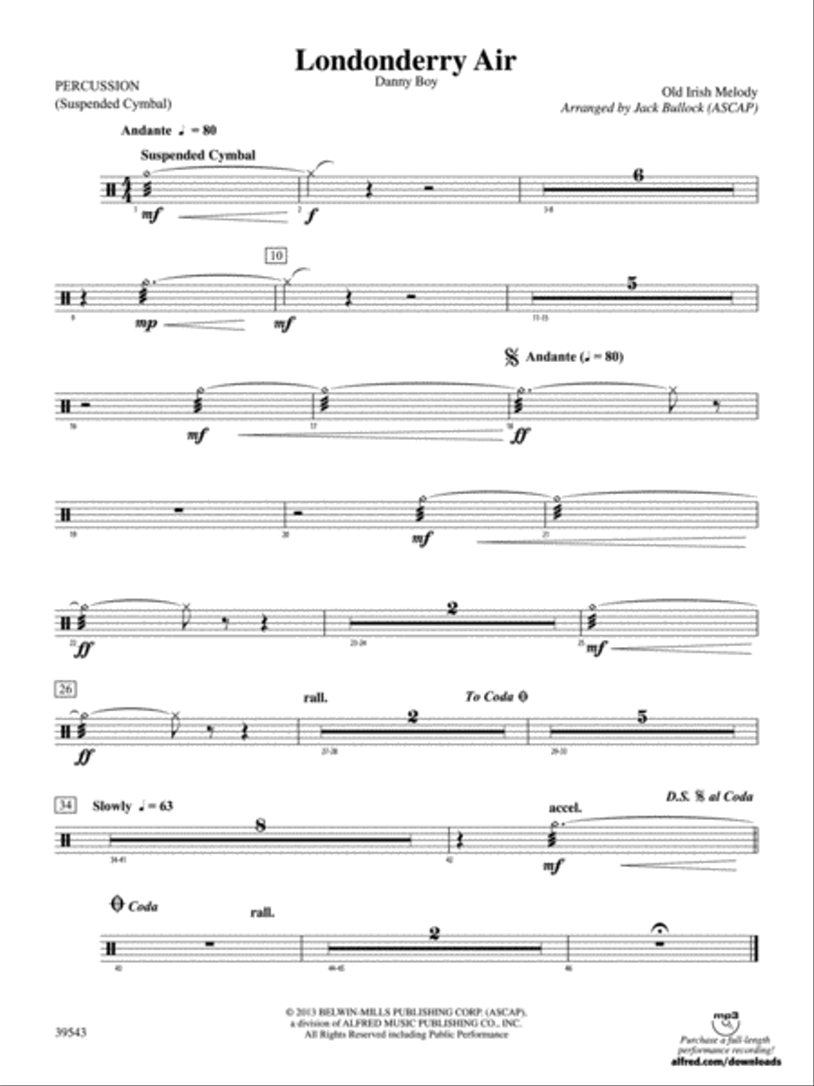 Londonderry Air: 1st Percussion Concert Band scores gallery preview page 1