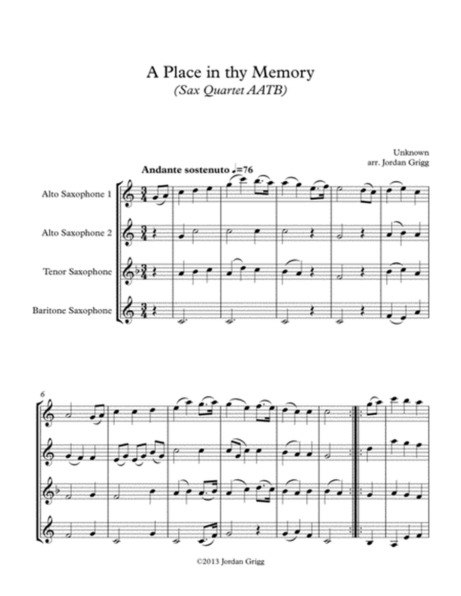 A Place in thy Memory (Sax Quartet AATB) image number null