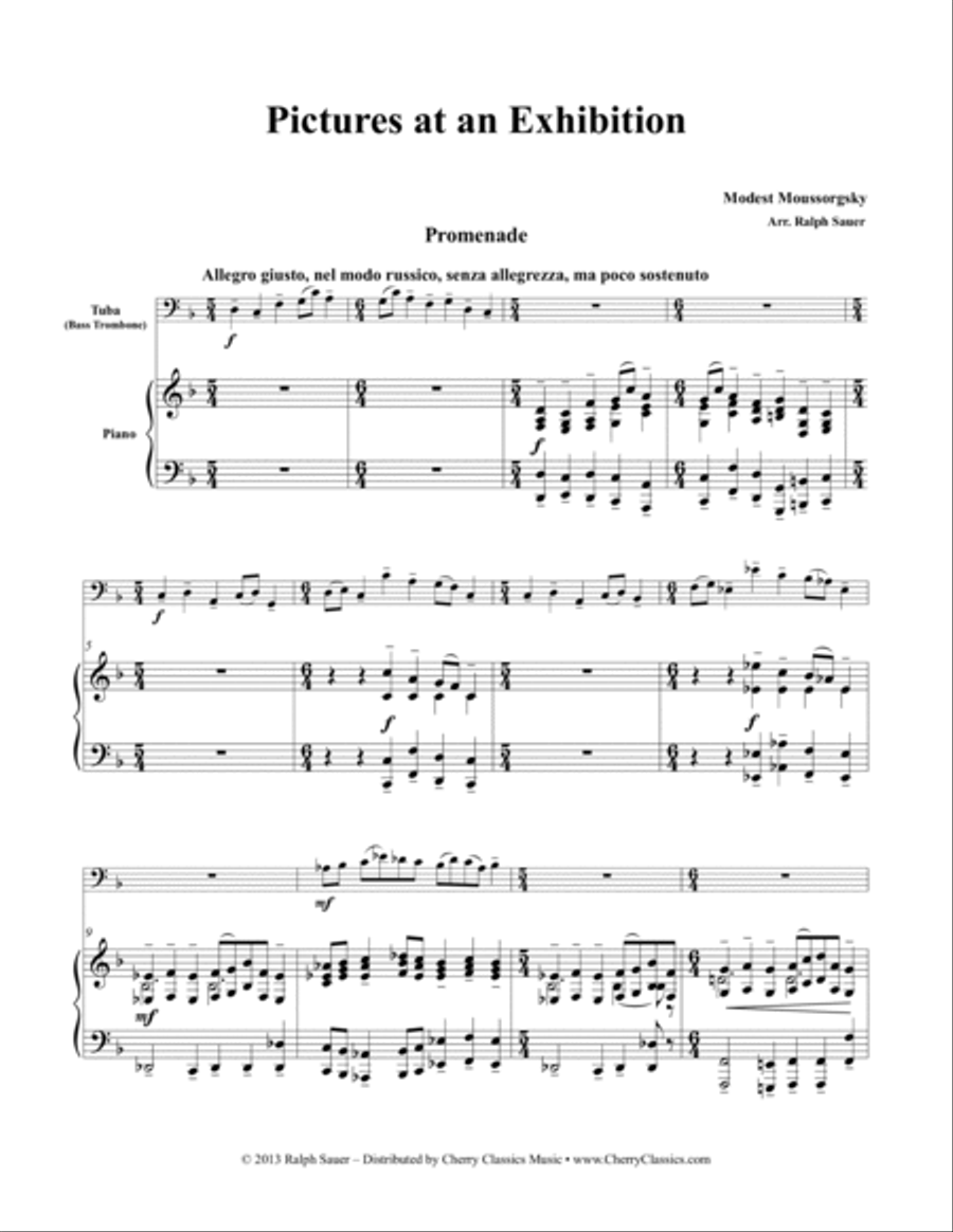 Pictures At An Exhibition for Tuba or Bass Trombone and Piano Bass Trombone scores gallery preview page 9