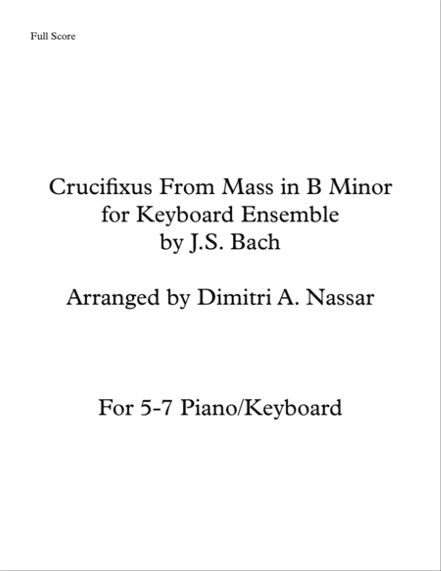 Crucifixus from Bach's B minor Mass arranged for Keyboard/Piano Ensemble 2 Pianos, 4-Hands scores gallery preview page 1