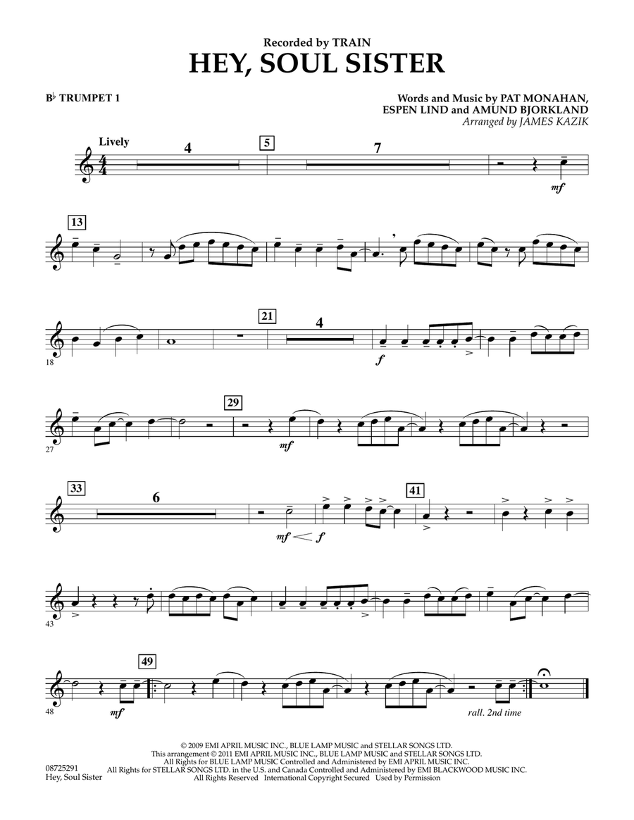 Hey, Soul Sister - Bb Trumpet 1 Concert Band scores gallery preview page 1