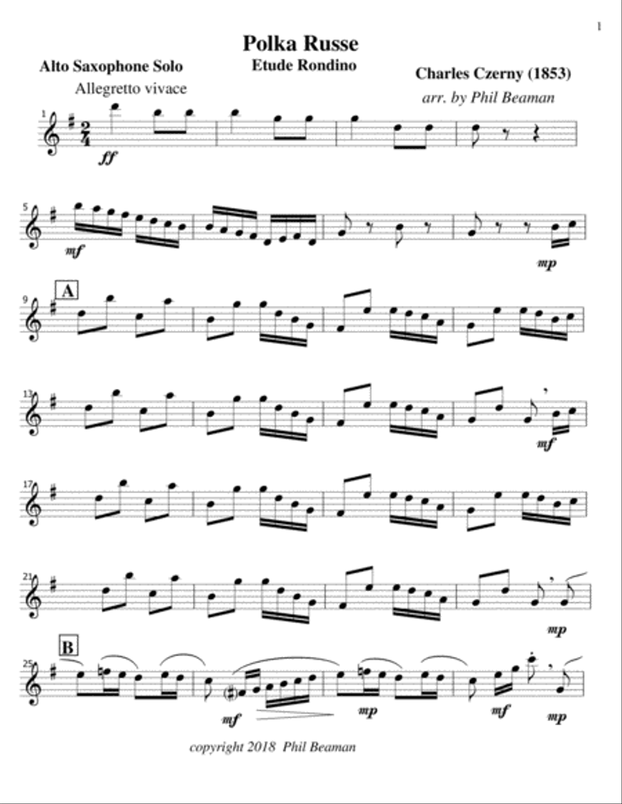 Polka Russe-Czerny-Alto Saxophone Solo Alto Saxophone scores gallery preview page 1