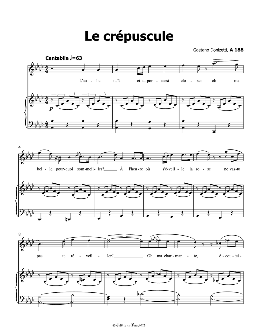 Le crepuscule, by Donizetti, in A flat Major Piano, Vocal scores gallery preview page 3