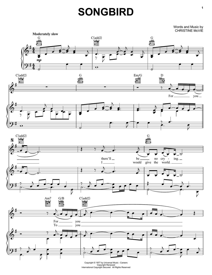 Songbird Acoustic Guitar scores gallery preview page 1