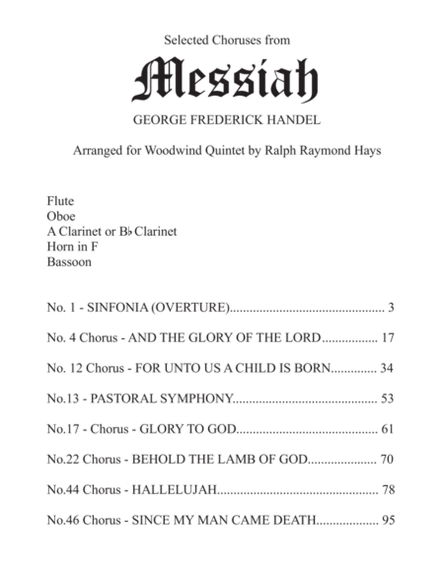 Selected Choruses from MESSIAH (for Woodwind Quintet) image number null