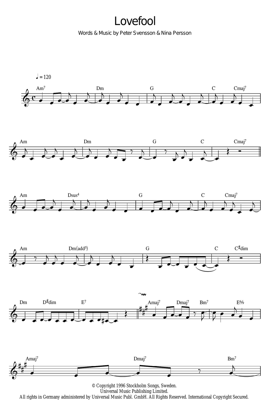 Lovefool Lovefool Flute Solo scores gallery preview page 1