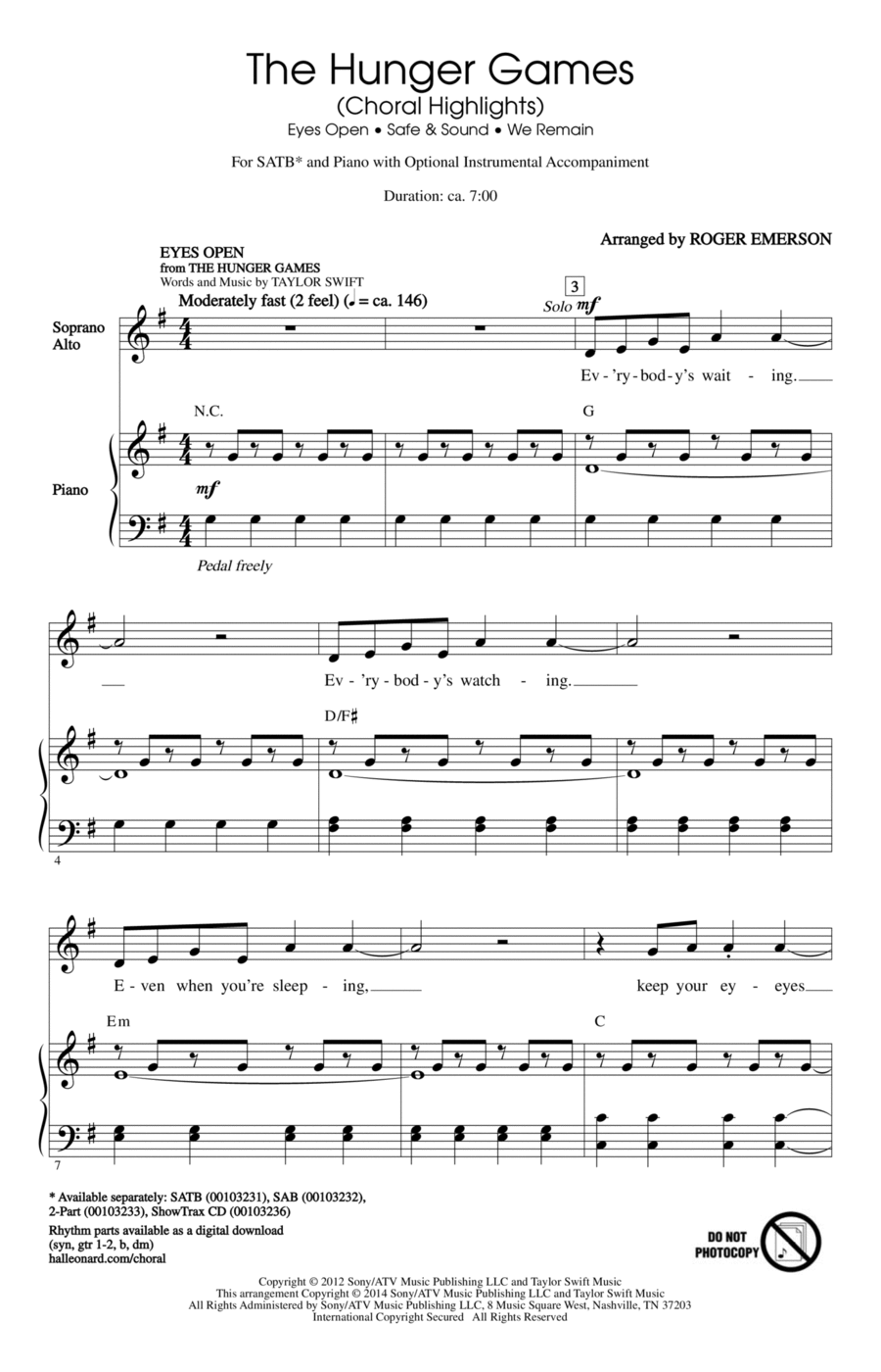 The Hunger Games (Choral Highlights) 4-Part scores gallery preview page 1