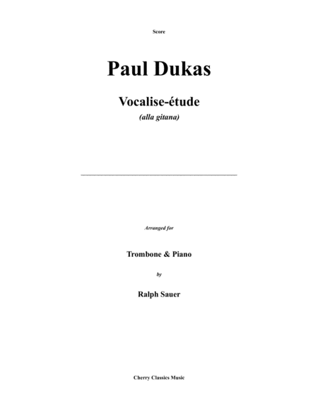 Vocalise-étude for Trombone and Piano
