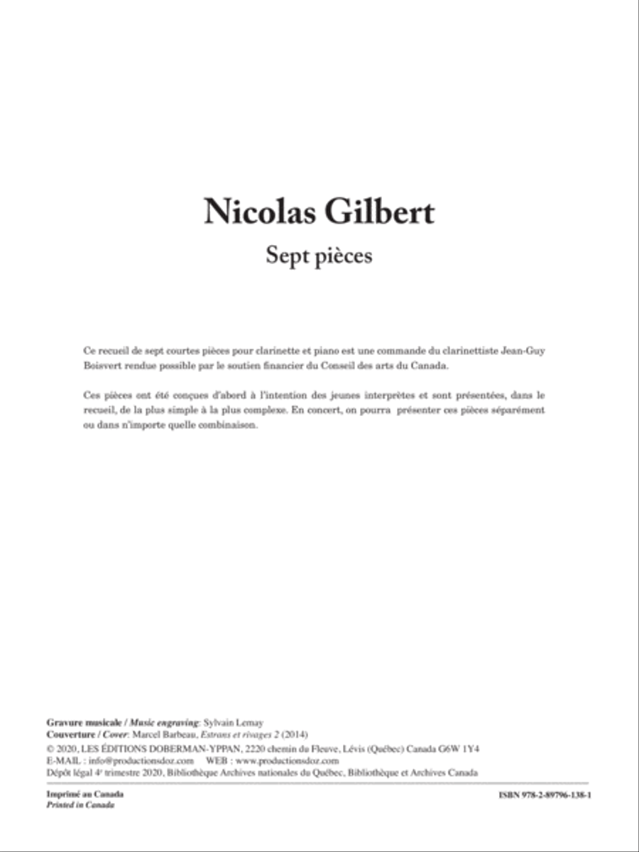 Sept pièces Clarinet Solo scores gallery preview page 2