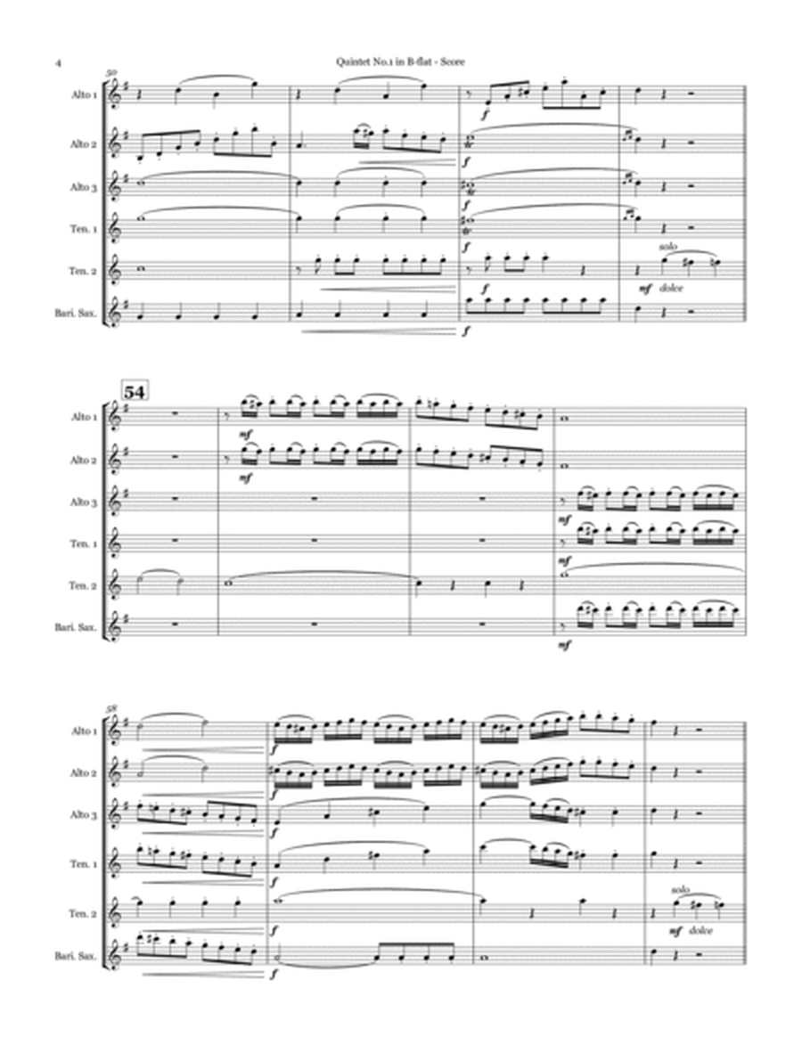 Quintet No.1 in B-flat by Giuseppe Cambini for Saxophone Ensemble (AAATTB)
