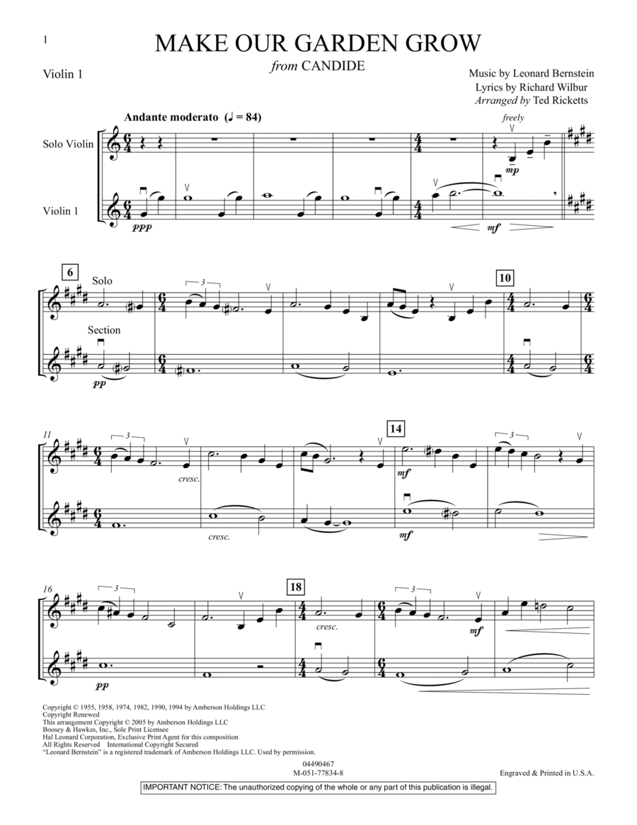 Make Our Garden Grow (from Candide) - Violin 1 Orchestra scores gallery preview page 1