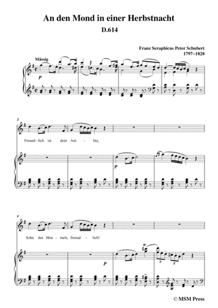 Schubert-An den Mond in einer Herbstnacht,D.614,in G Major,for Voice&Piano image number null