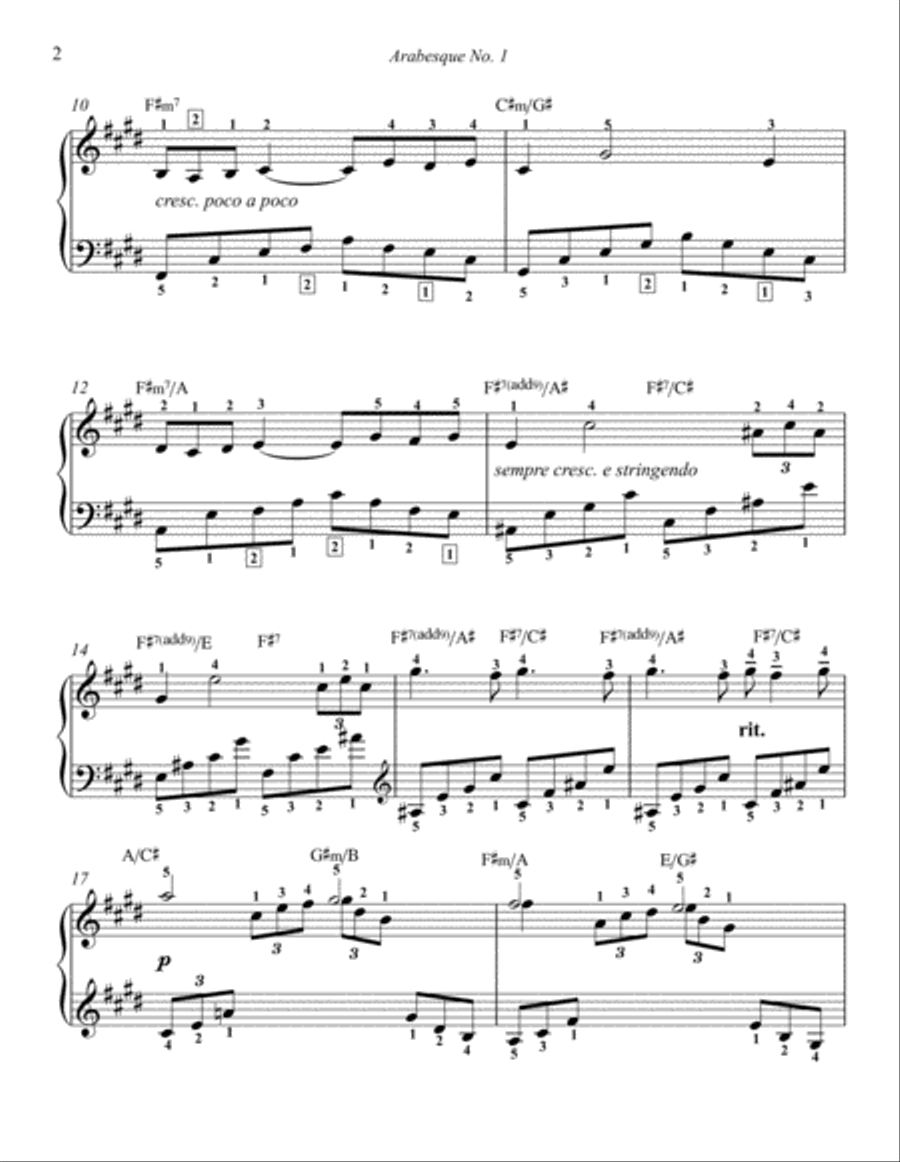 Arabesque No. 1 (Debussy) with piano fingering Piano Solo scores gallery preview page 2