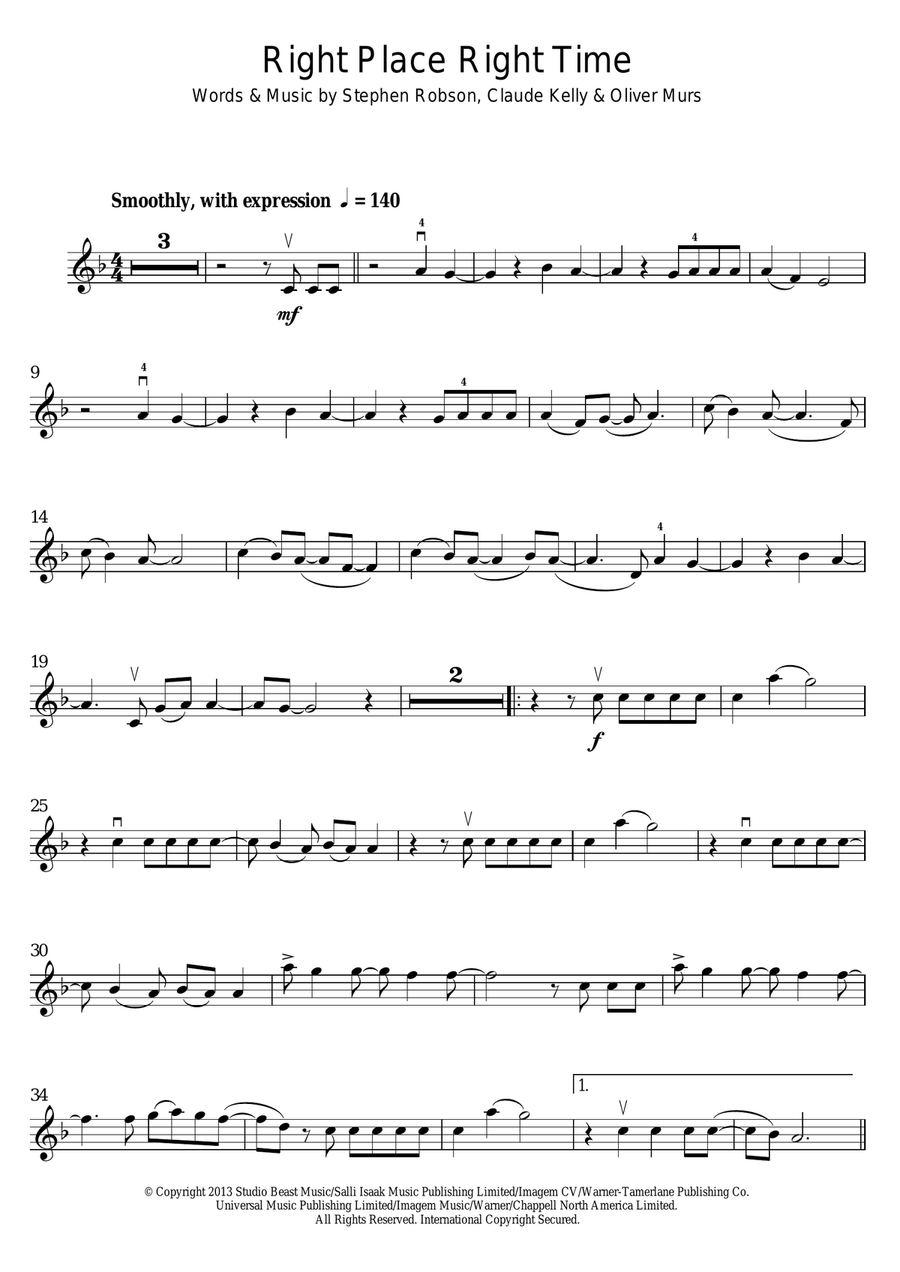 Right Place Right Time Right Place Right Time Violin Solo scores gallery preview page 1