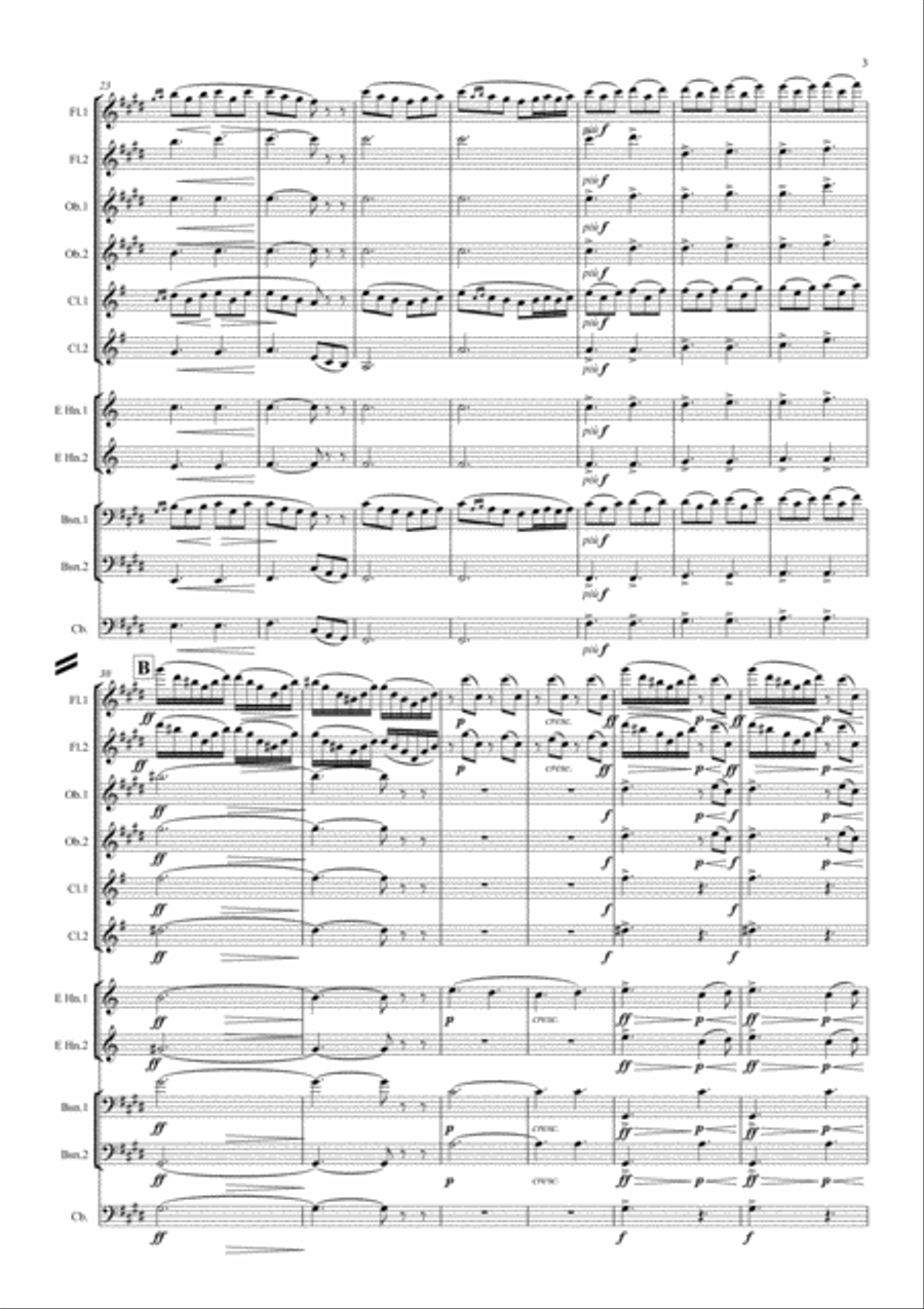 Grieg: Peer Gynt Suite No.1 Op.46 Mvt.1 Morning Mood (Original Key) - symphonic wind ensemble Large Ensemble scores gallery preview page 3