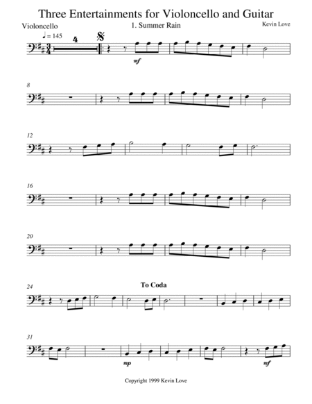 Three Entertainments for Violoncello and Guitar - Summer Rain - Score and Parts image number null
