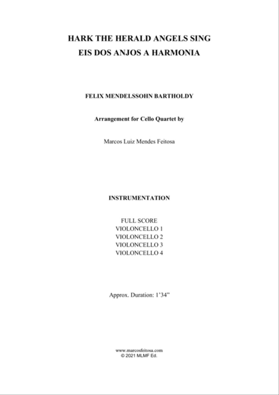Hark The Herald Angels Sing (Eis dos Anjos a Harmonia) - Cello Quartet String Quartet scores gallery preview page 2