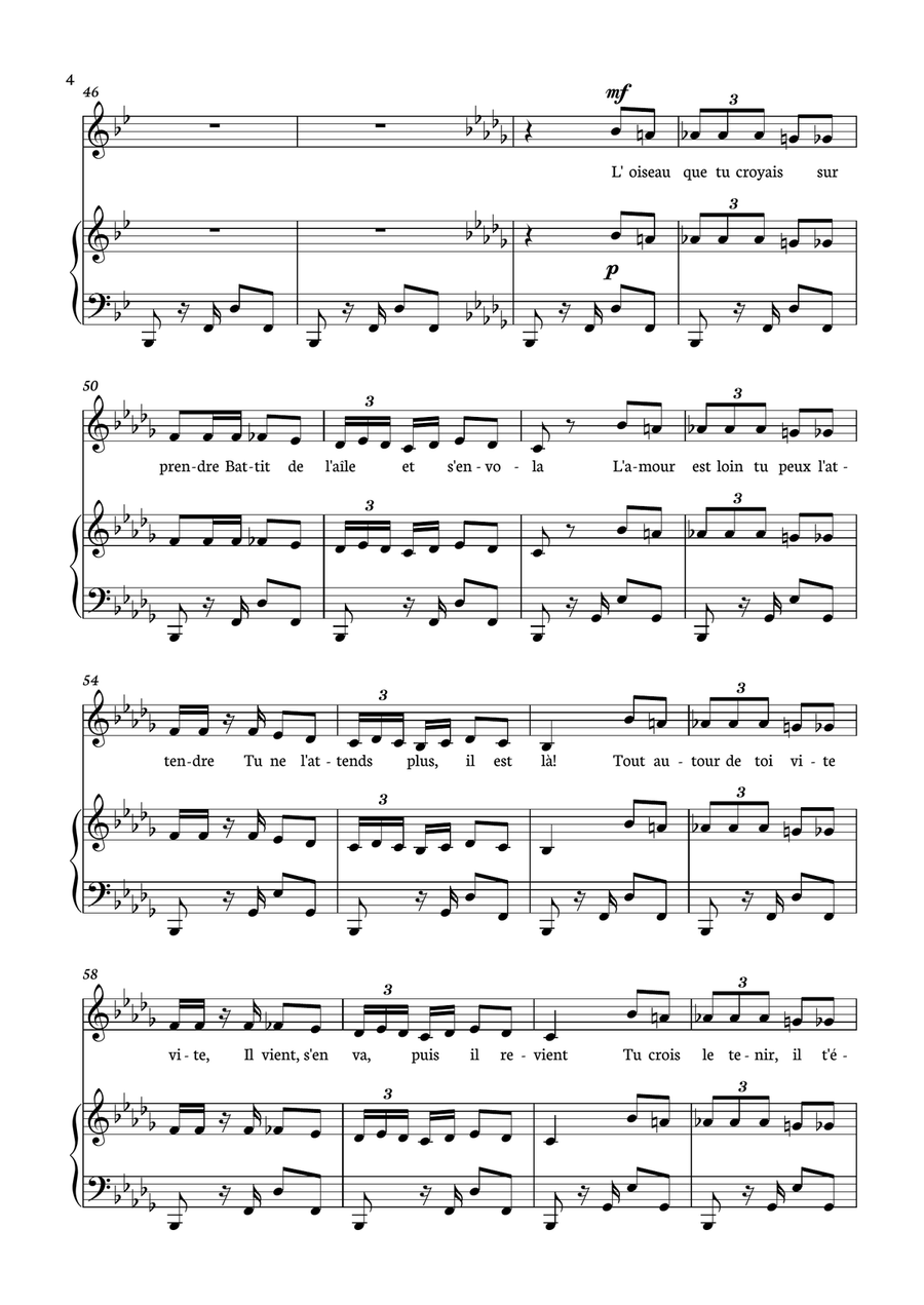 Habanera - Carmen for piano and voice in Bb minor. Piano, Vocal scores gallery preview page 4