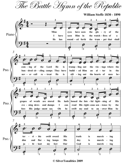 Battle Hymn of the Republic Easy Piano Sheet Music
