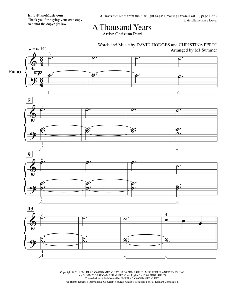 A Thousand Years Piano Method scores gallery preview page 2