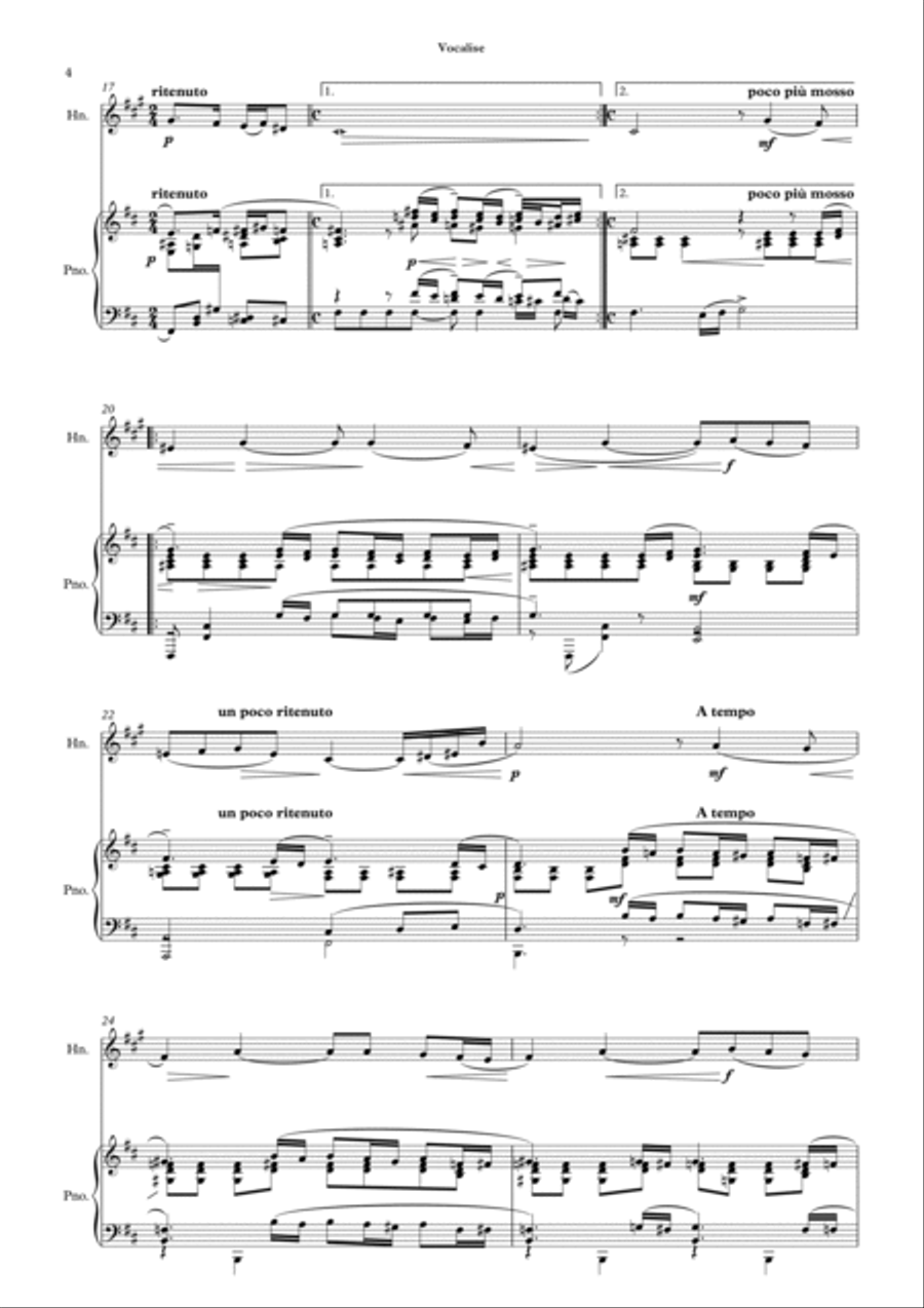 Vocalise (Rachmaninoff) for Horn in F and Piano Piano scores gallery preview page 5
