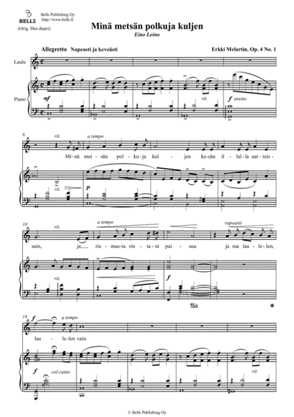 Mina metsan polkuja kuljen, Op. 4 No. 1 (C Major)