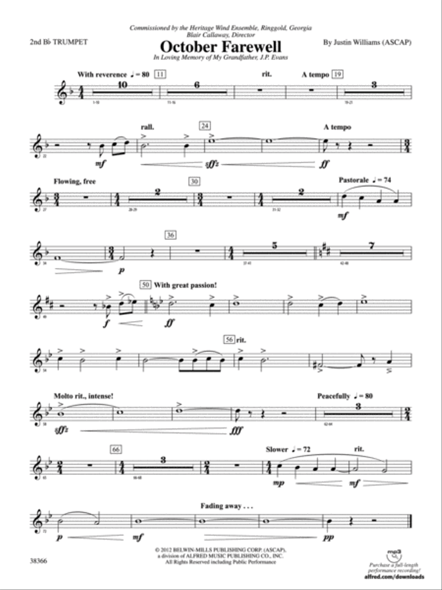 October Farewell: 2nd B-flat Trumpet Concert Band scores gallery preview page 1