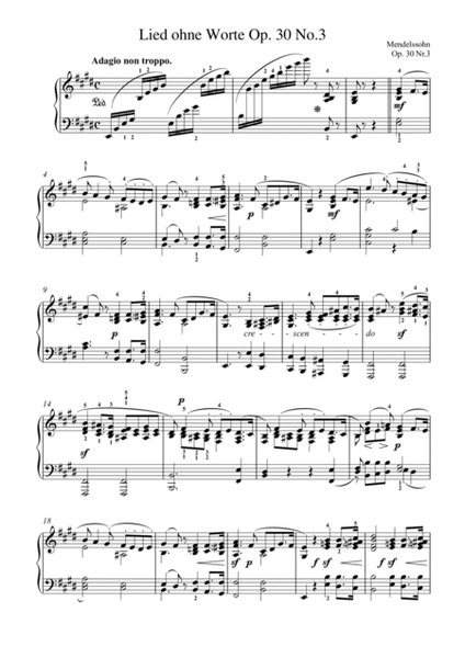 Mendelssohn-Lied ohne Worte Op. 30 No.3(Piano) image number null