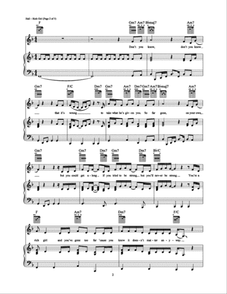 Rich Girl Rich Girl Piano, Vocal, Guitar scores gallery preview page 2