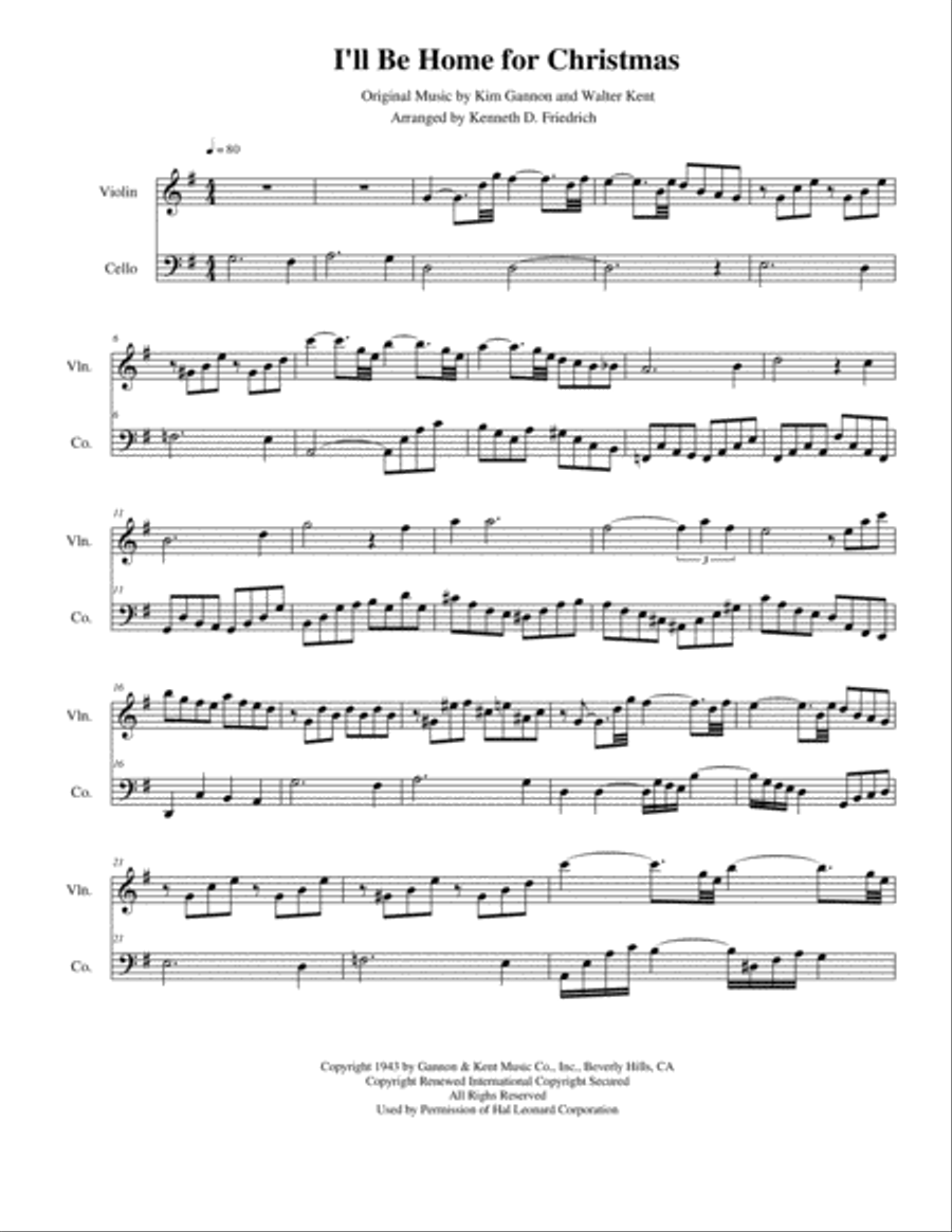 I'll Be Home For Christmas String Duet scores gallery preview page 1