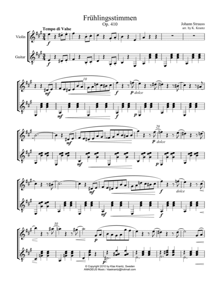 Frühlingsstimmen / Voices of Spring for violin and guitar (A/Bb major) image number null