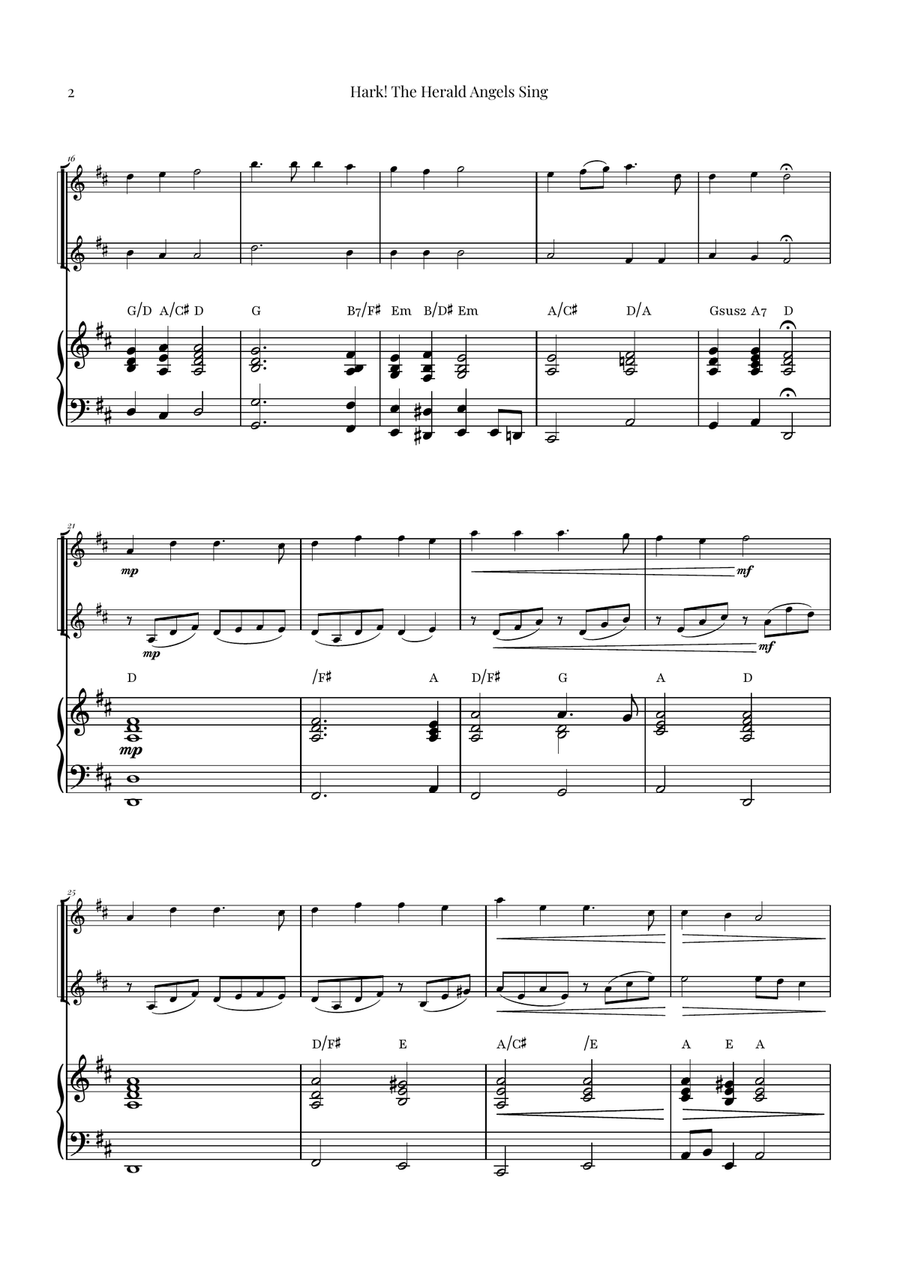 Hark! The Herald Angels Sing - Christmas Carol Duet String Duet scores gallery preview page 2