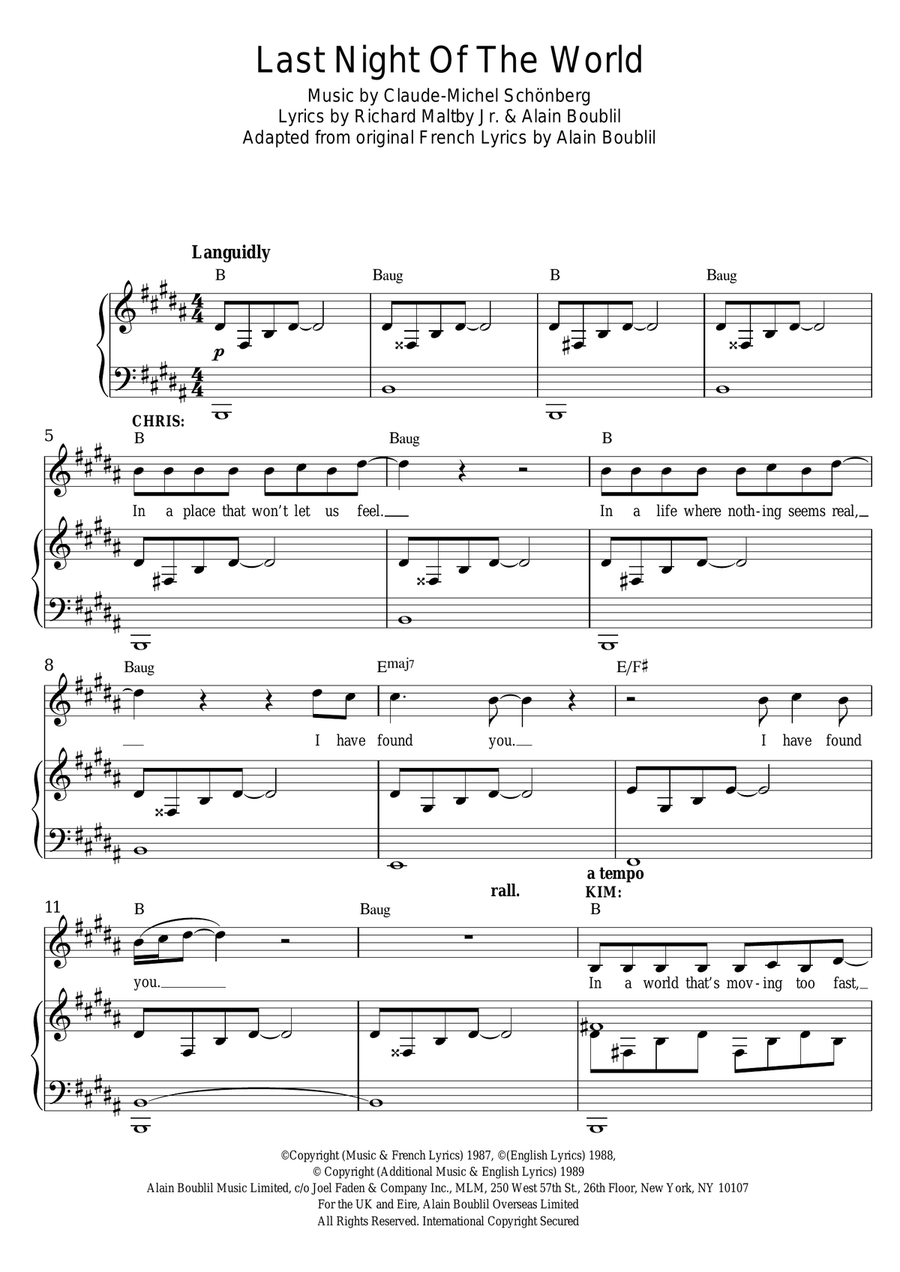 The Last Night Of The World (from Miss Saigon) Voice scores gallery preview page 1