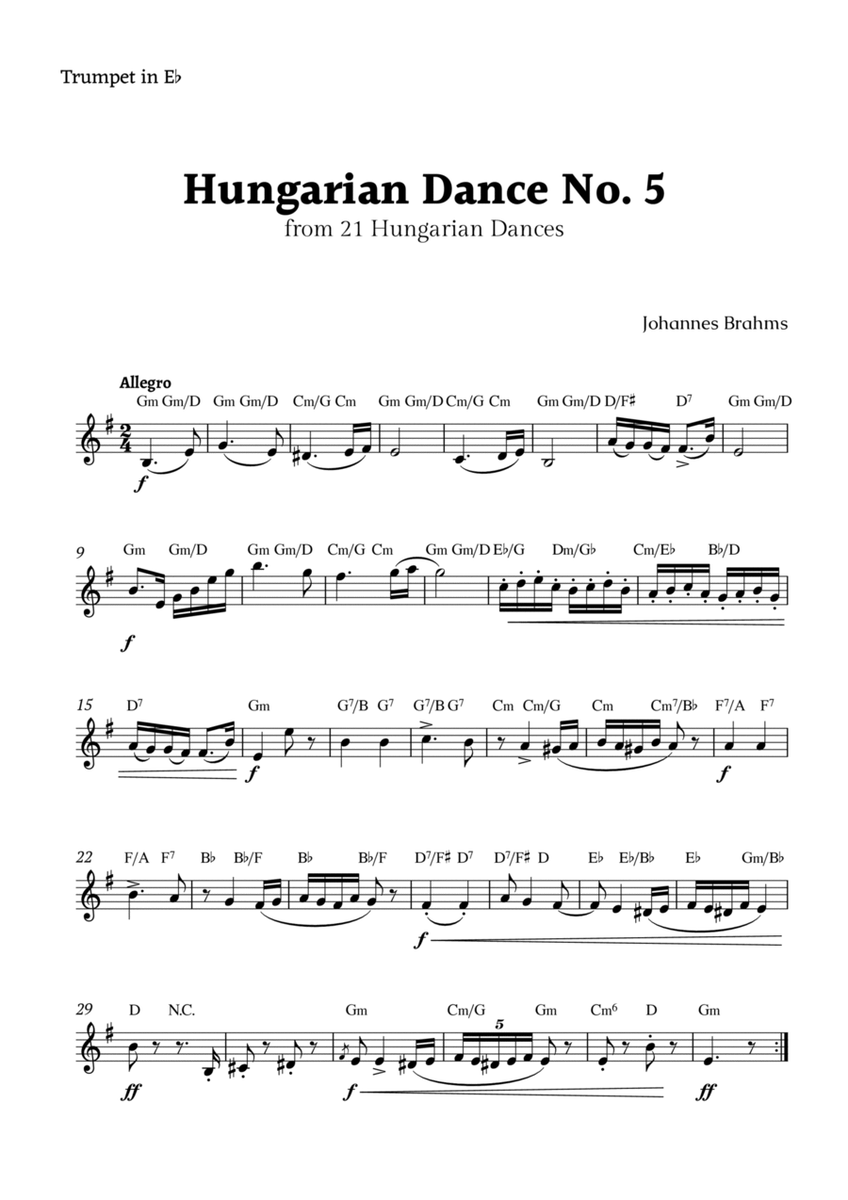 Hungarian Dance No. 5 by Brahms for E♭ Trumpet Solo image number null