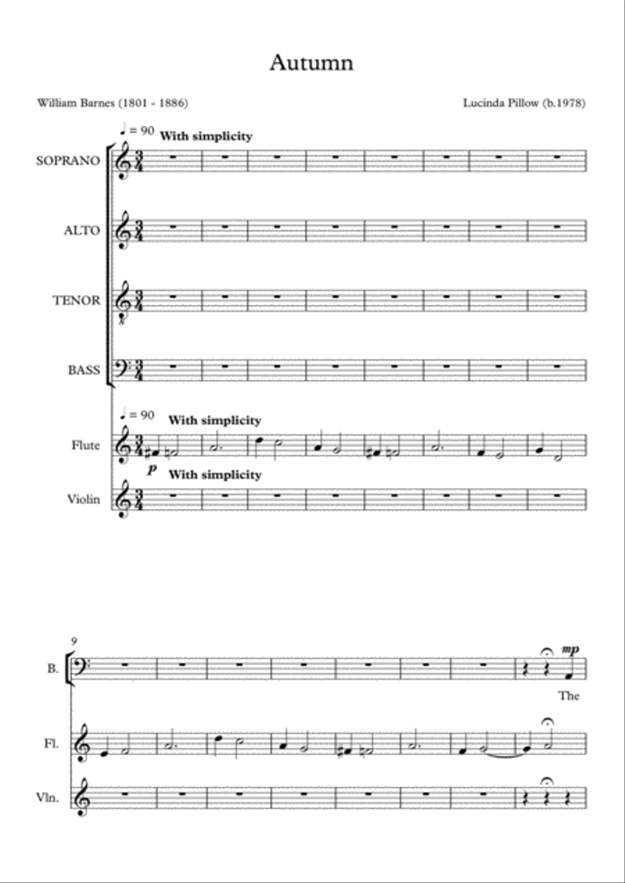 William Barnes Suite - 4. Autumn 4-Part scores gallery preview page 1
