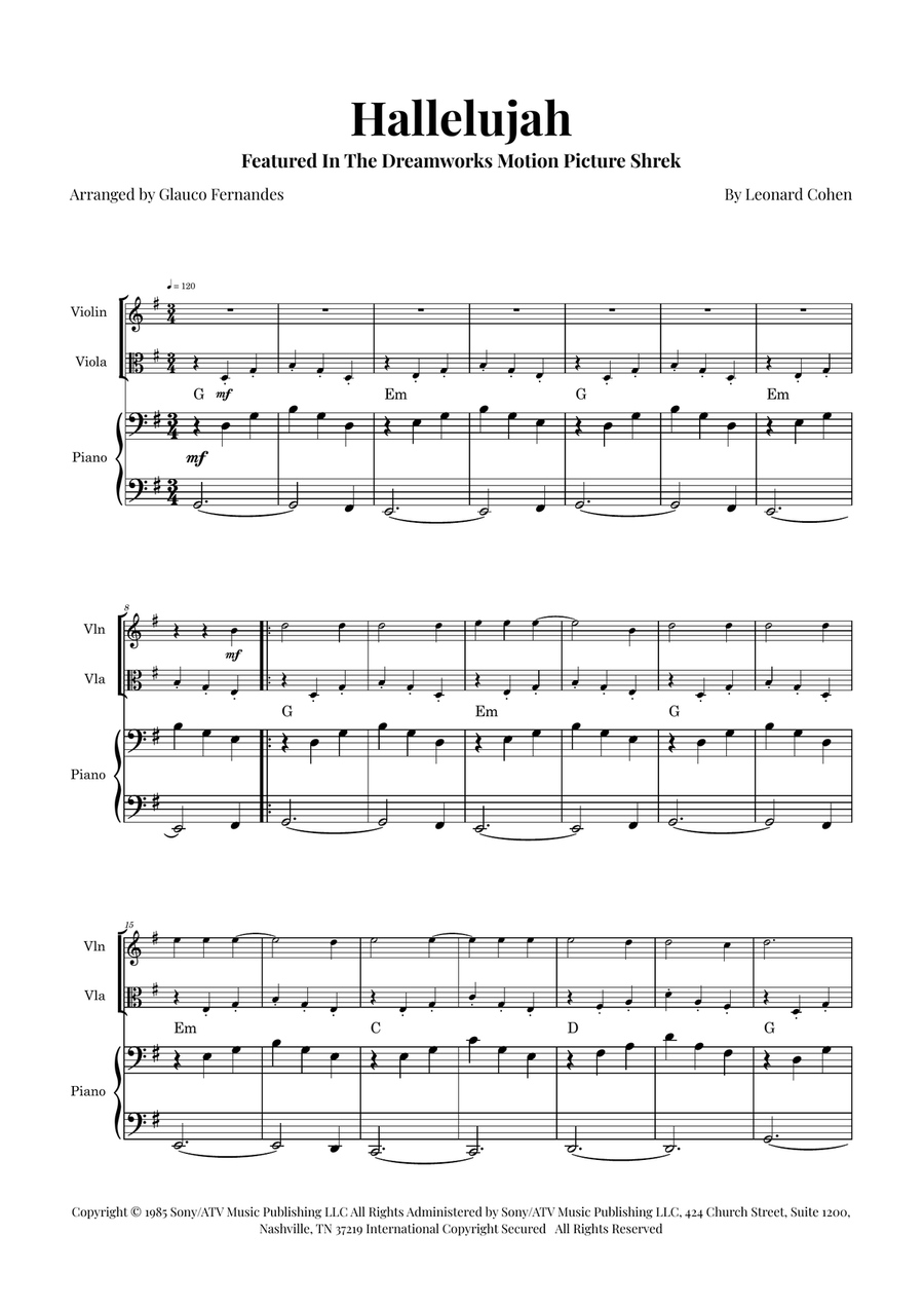 Hallelujah String Duet scores gallery preview page 1