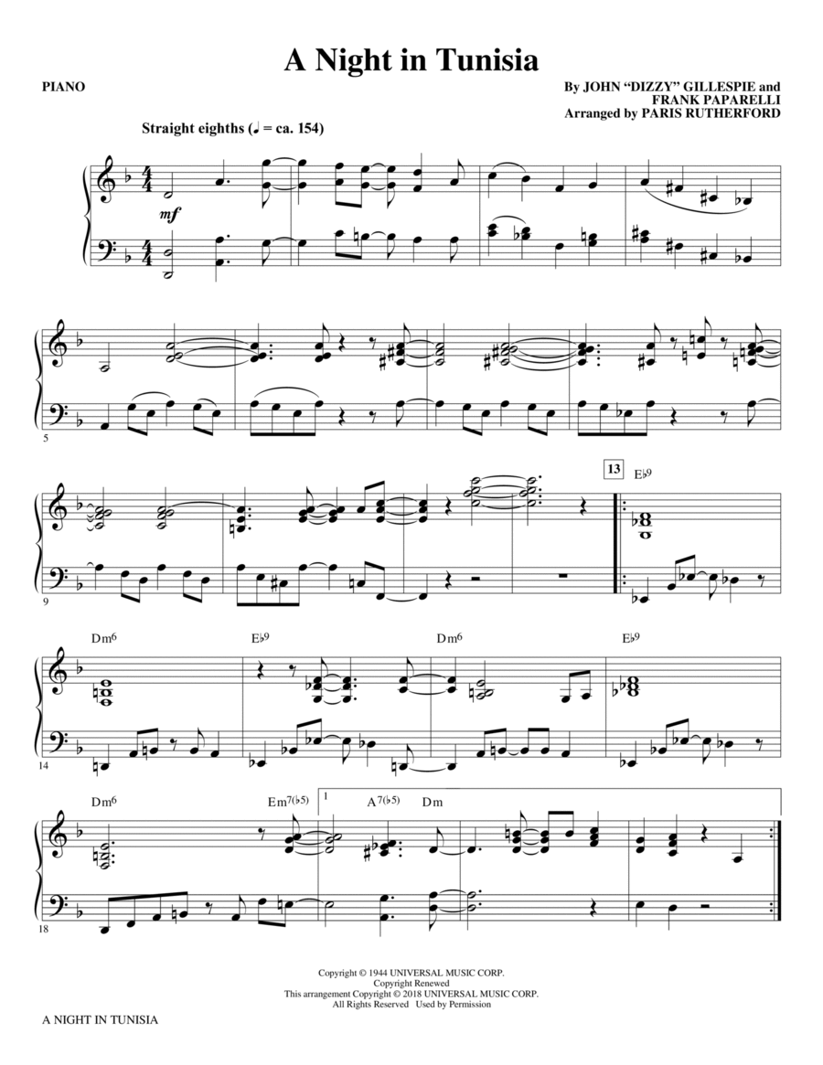 A Night in Tunisia (arr. Paris Rutherford) - Piano Choir scores gallery preview page 1