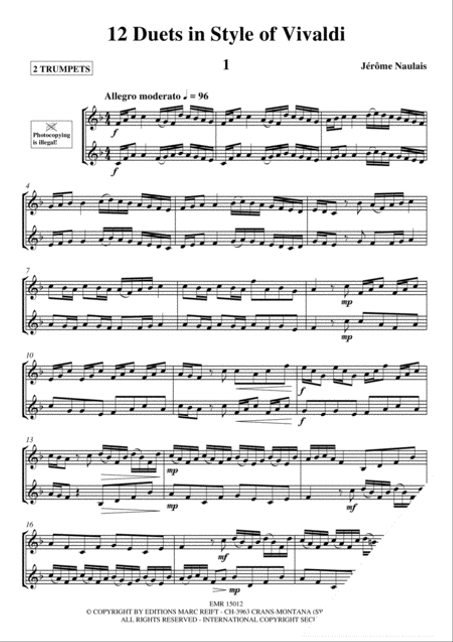 12 Duets in Style of Vivaldi Trumpet Duet scores gallery preview page 3