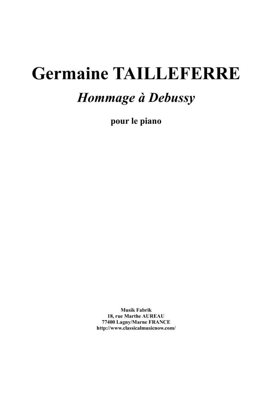 Germaine Tailleferre - Hommage à Debussy for Piano Piano Solo scores gallery preview page 1