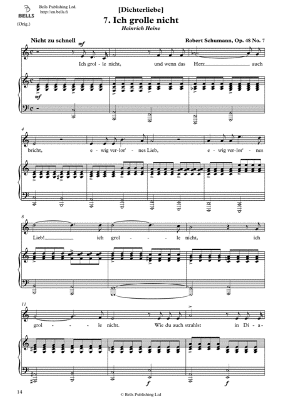 Ich grolle nicht, Op. 48 No. 7 (Original key. C Major) Voice Solo scores gallery preview page 1