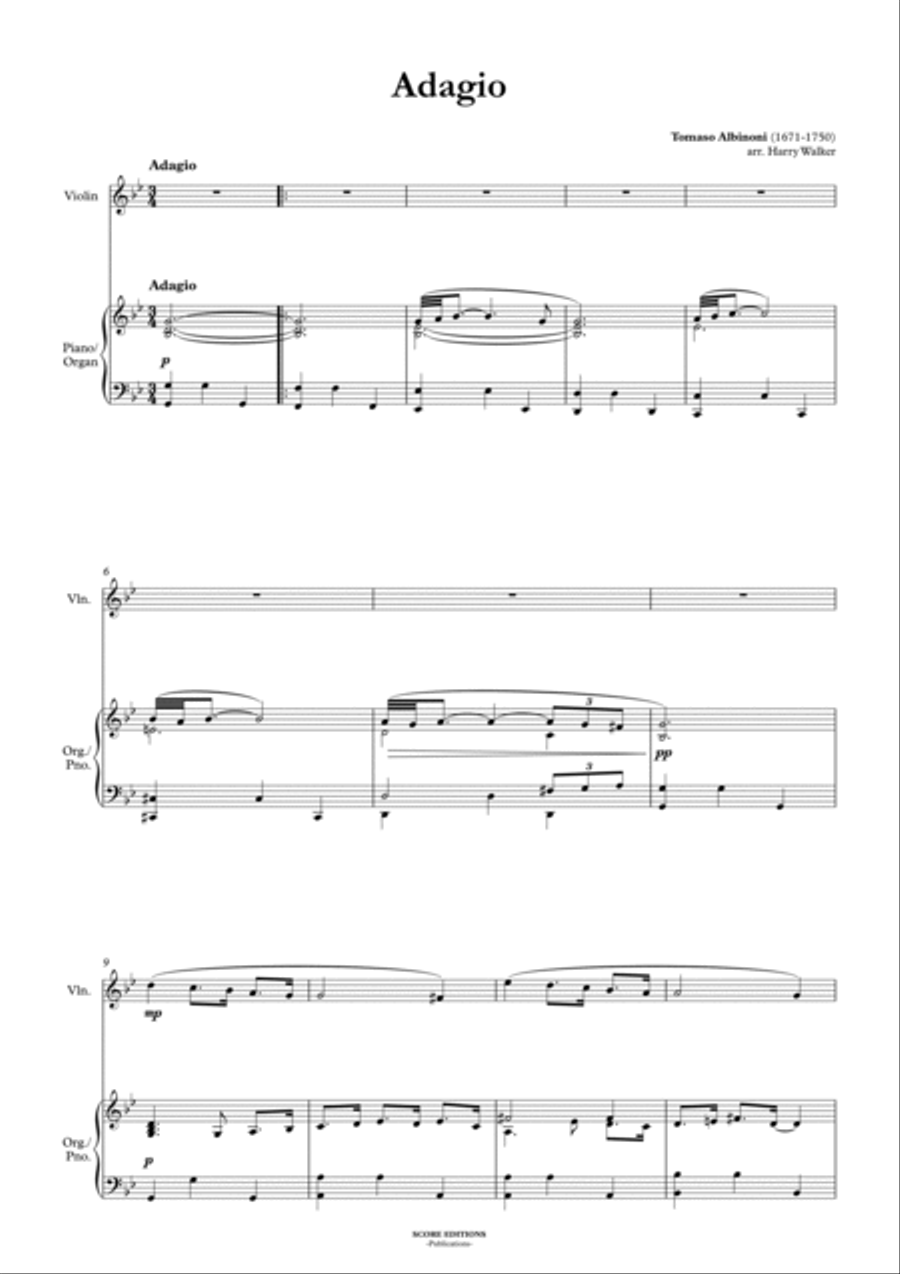 Adagio - Albinoni (for Violin and Piano/Organ) Violin Solo scores gallery preview page 3