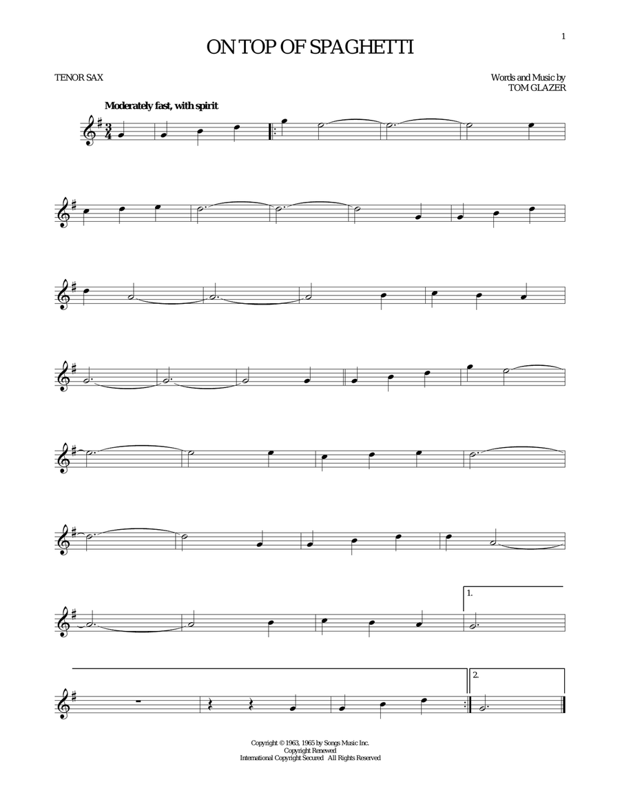 On Top Of Spaghetti On Top Of Spaghetti Tenor Saxophone scores gallery preview page 1