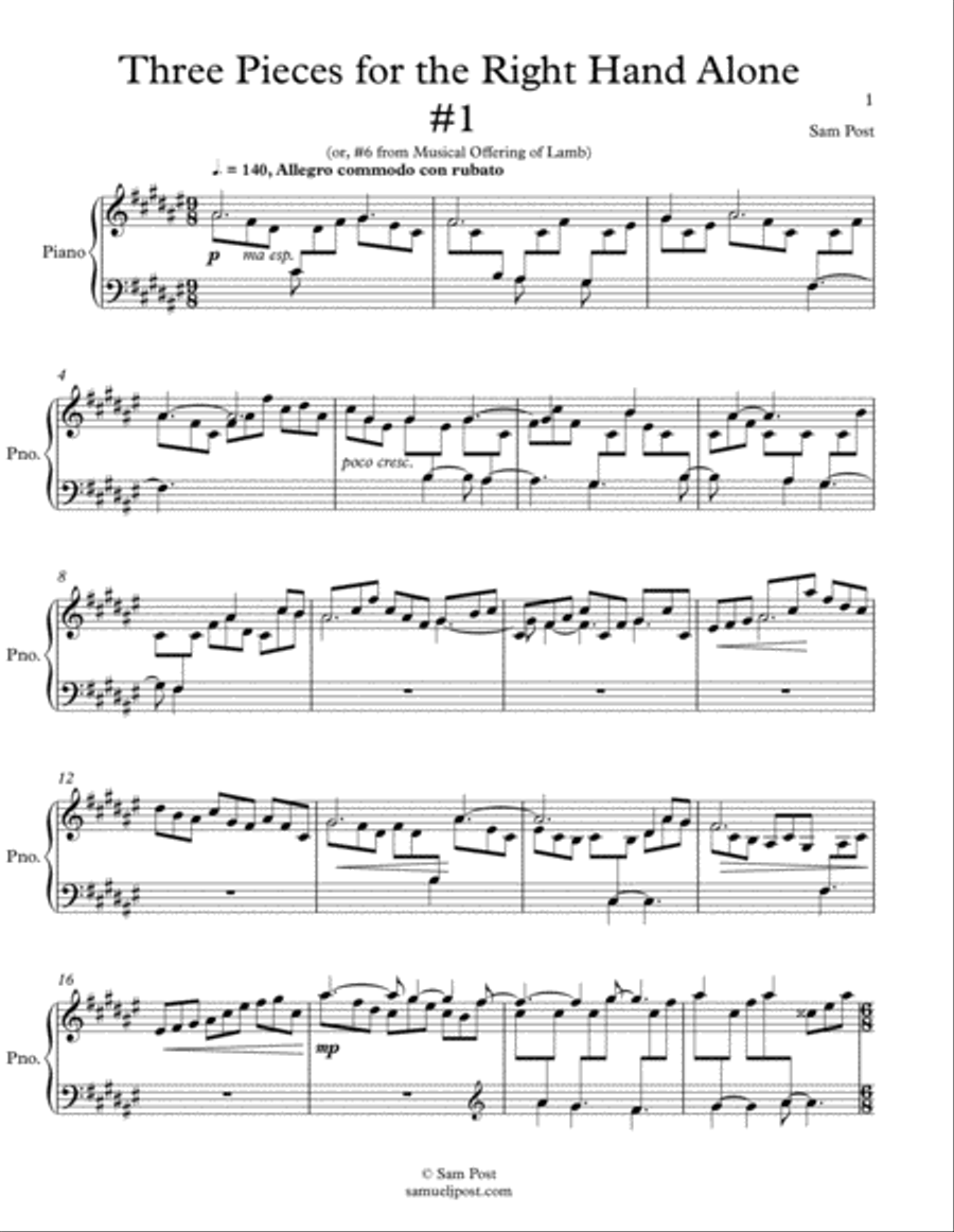 Three Pieces for the Right Hand Alone, op. 63 Piano Method scores gallery preview page 1
