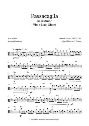 Passacaglia - Easy Viola Lead Sheet in Bm Minor (Johan Halvorsen's Version)