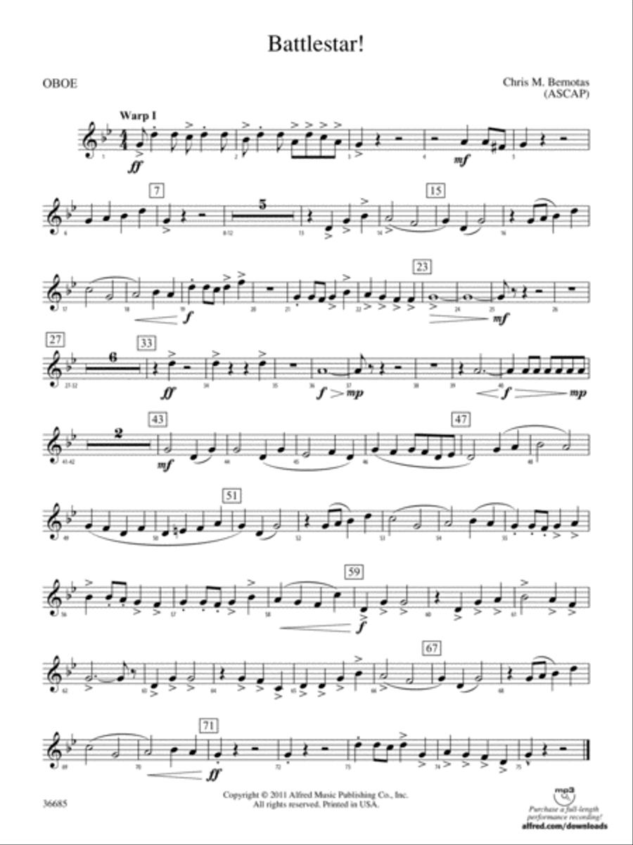 Battlestar!: Oboe Battlestar!: Oboe Concert Band scores gallery preview page 1