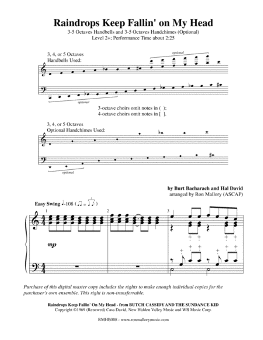 Raindrops Keep Fallin' On My Head Handbell Choir scores gallery preview page 2